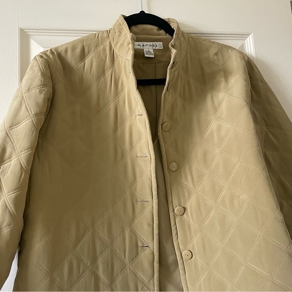 RAFAEL 100% Silk Quilted Jacket Women’s M Crop Button Front Neutral Tan - Picture 7 of 13